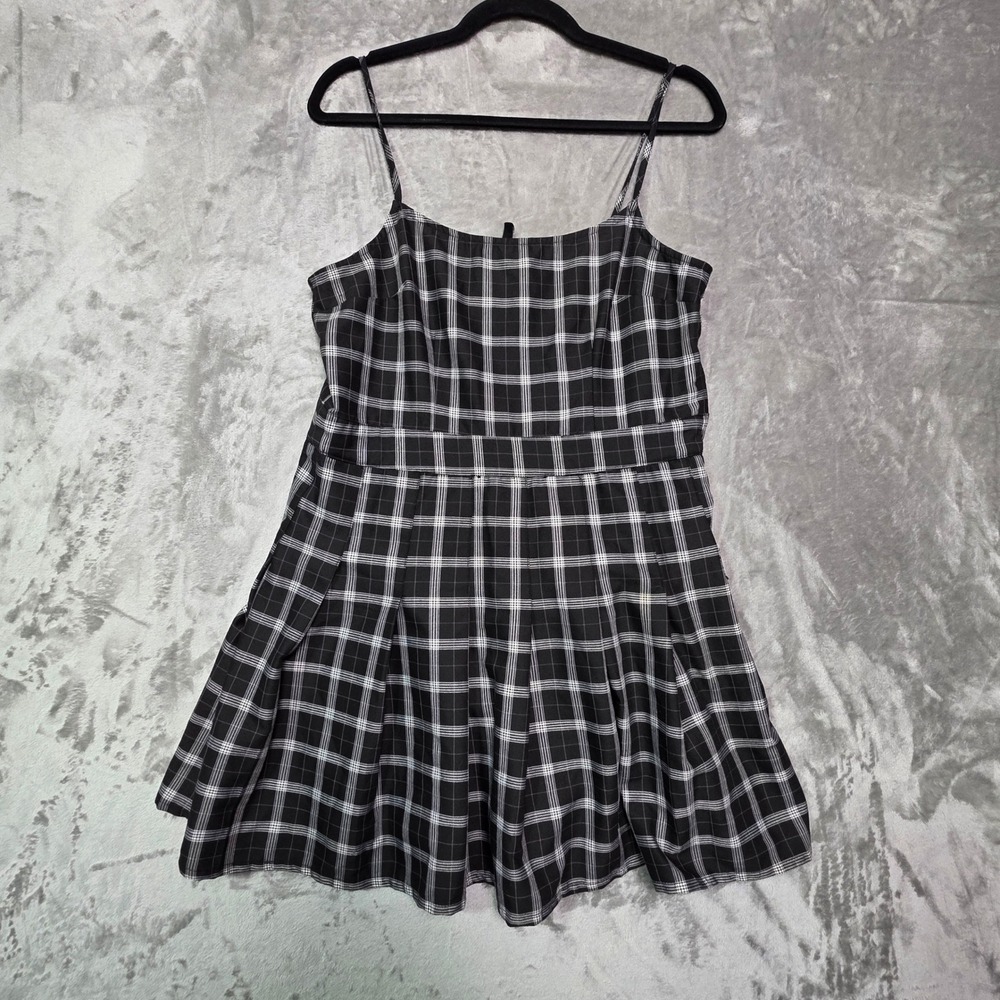 HM Black White Plaid Mini Dress Spaghetti Strap Pleated Skirt Size M O/N 213728